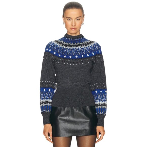 RABANNE Fair-isle Pullover Sweater in Dark Grey Large New Womens Knit Top - Picture 1 of 15